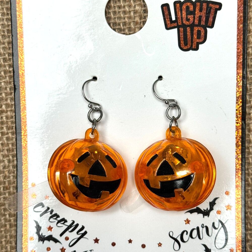 5/$25 Light Up Jack-O-Lantern Pumpkin Halloween Earrings NWT